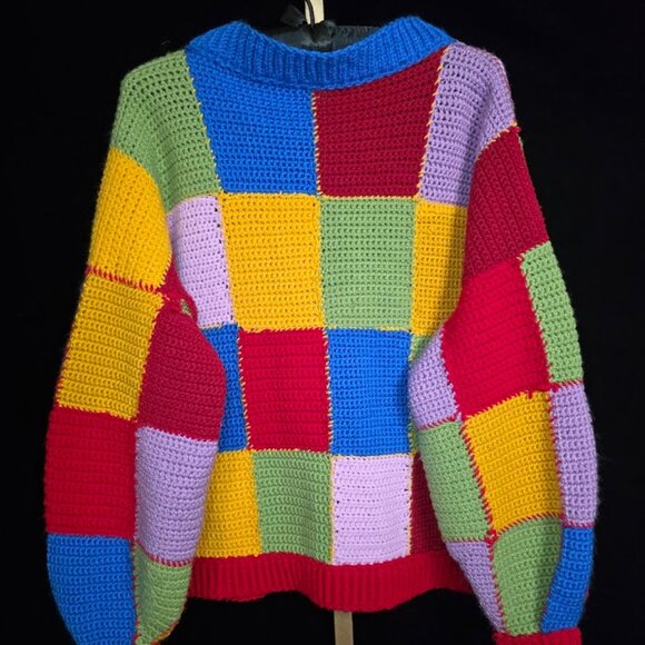 Amazing Hand Knit Colorblock Women's Cardigan Sweater - Picture 7 of 9